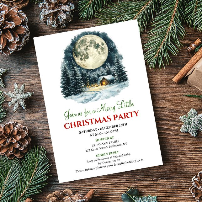Convite de Natal Cena de Férias Clássica em Aquare (Watercolor Classic Holiday Scene Christmas Invite)