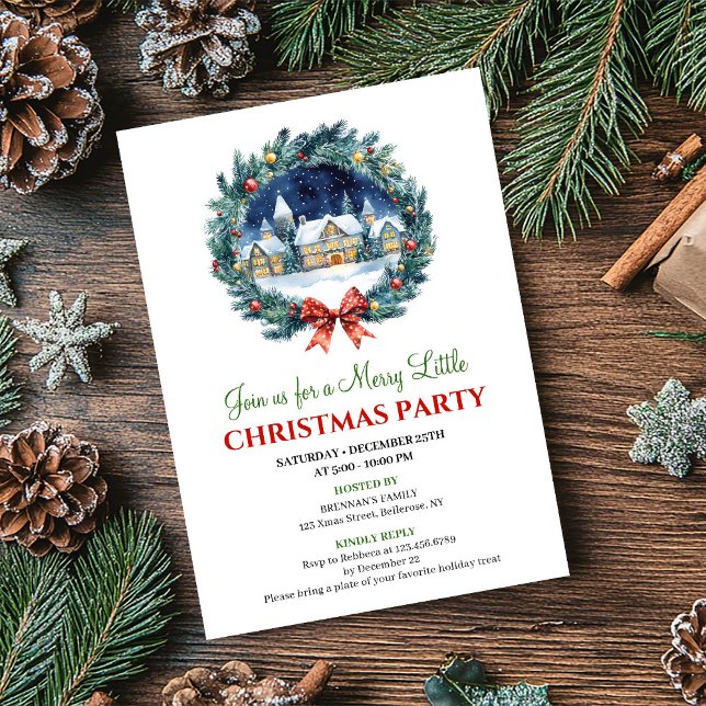 Convite de Natal Cena de Férias em Aquarela Aconch (Cozy Watercolor Holiday Scene Christmas Invitation)