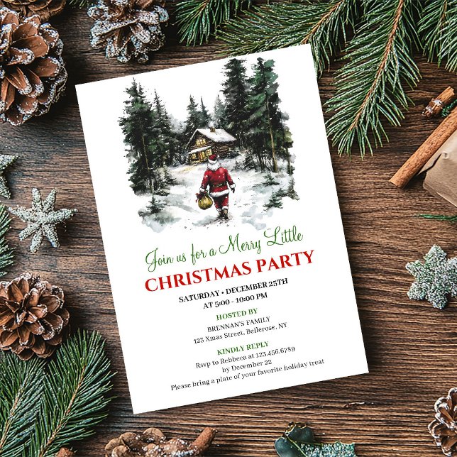 Convite de Natal Cena de Férias Vermelho Verde Ele (Elegant Red Green Holiday Scene Christmas Invite)