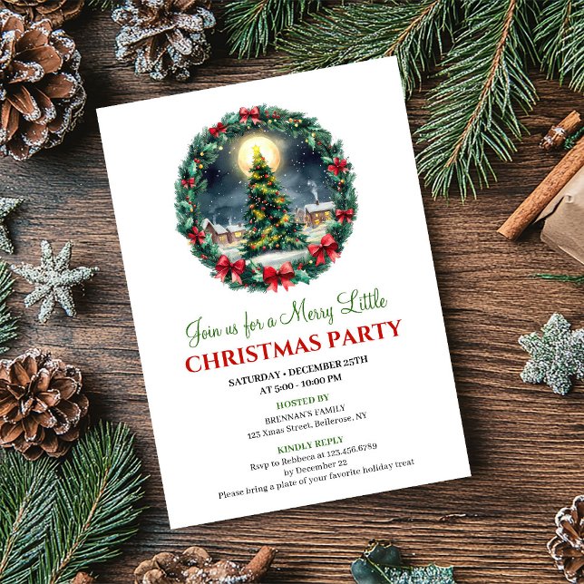 Convite de Natal Cena de Inverno Caprichosa e Acon (Whimsical Cozy Winter Scene Christmas Invitation)