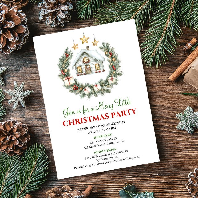 Convite de Natal Cena de Inverno em Aquarela na Mo (Trendy Watercolor Winter Scene Christmas Invite)