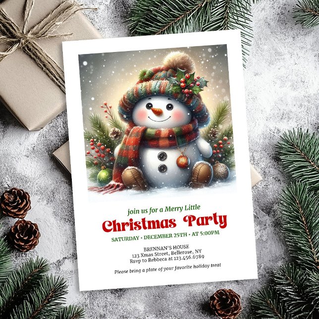 Convite de Natal clássico para crianças com boneco (Classic Christmas snowman invite kids party editable

)