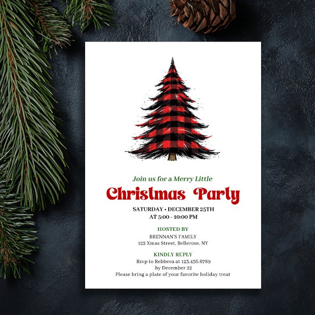 Convite de Natal Clássico para Festa da Árvore de  (Classic Buffalo Christmas Tree Party Invitation)