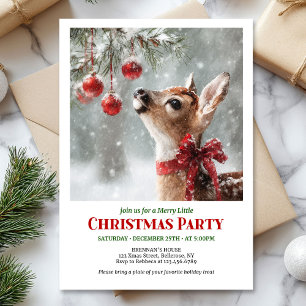 Convite de Natal com cervo fauno aquarela em flore