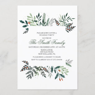 Convite de Natal com Coroa de Aquarela de Inverno