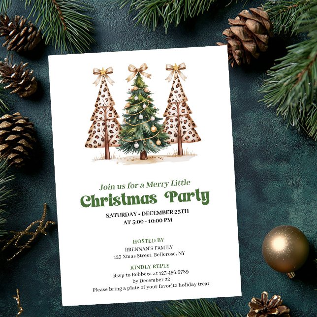 Convite de Natal com estampa de leopardo em tons t (Earthy tones Christmas tree leopard print invite)