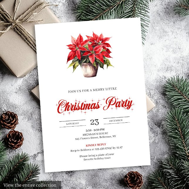 Convite de Natal com Flores de Aquarela Tendência (Trendy Watercolor Christmas Flowers Holiday Invitation)