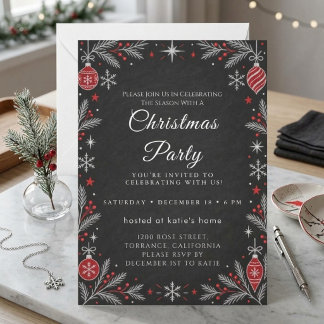 Convite de Natal com Letra Clássica em Tartan