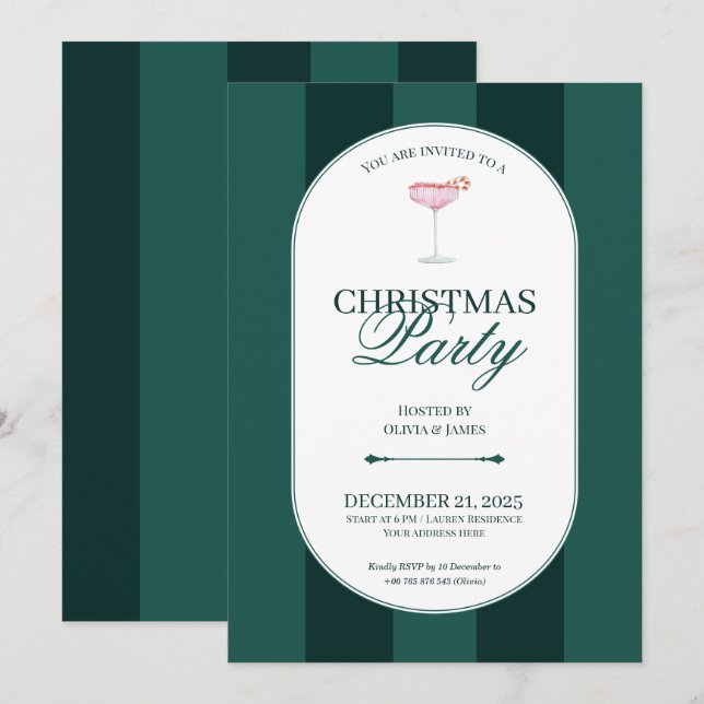 Convite de Natal com listra verde clássica (Frente/Verso)