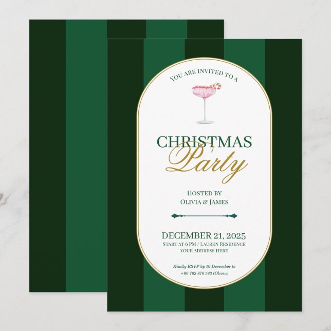 Convite de Natal com listra verde clássica (Frente/Verso)