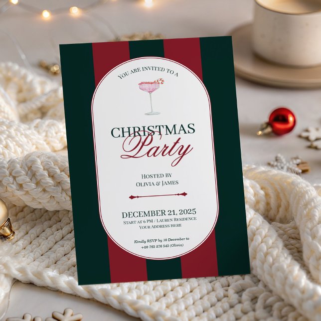 Convite de Natal com listra vermelha e verde cláss (Criador carregado)