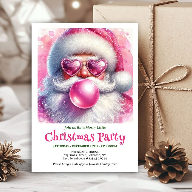 Convite de Natal com Óculos de Sol do Papai Noel E (Watercolor Funny Santa Sunglasses Christmas Invitation

)