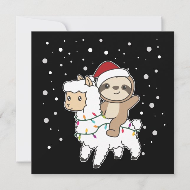 Convite de Natal com Preguiça e Lhama na Neve de I (Frente)