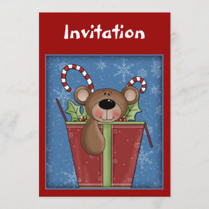 Convite de Natal com urso de pelúcia engraçado