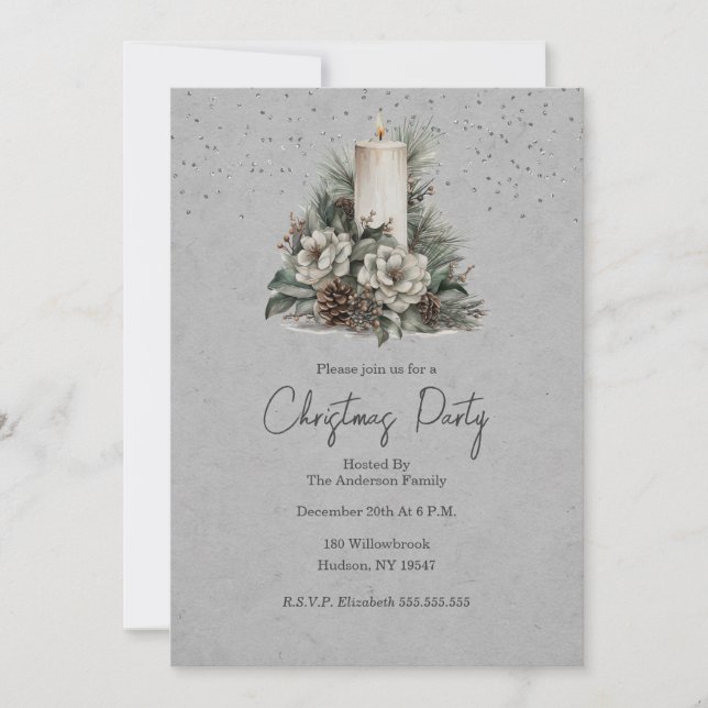 Convite de Natal com Vela de Inverno Festiva (Frente)