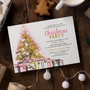 Convite de Natal Corporativo Rosa   Dourado