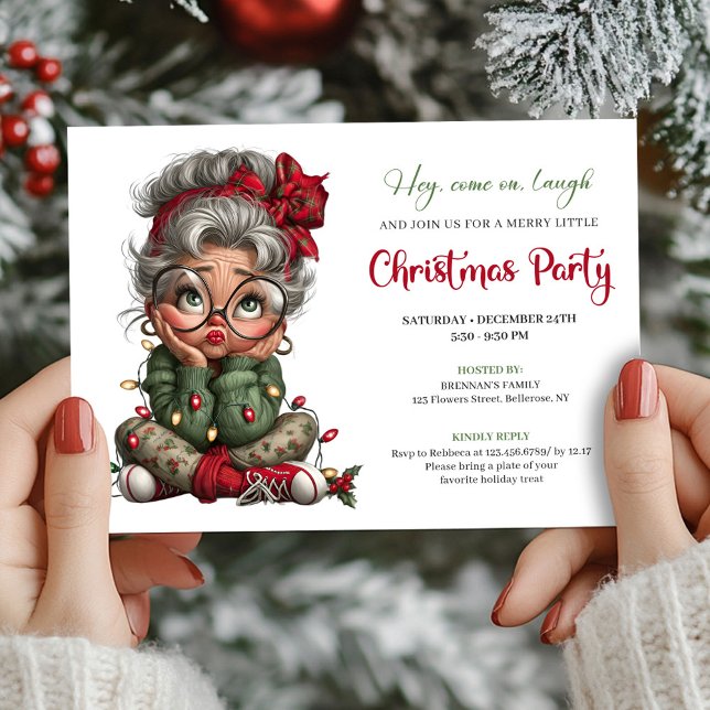 Convite de Natal da Vovó Divertida e Festiva (Festive Funny Grandma Christmas Event Invitation)
