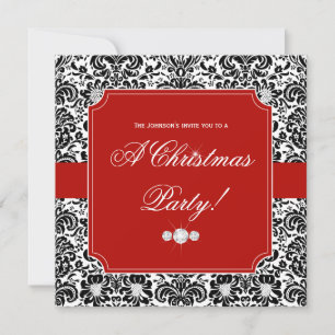 Convite de Natal Damask Vermelho Preto Branco