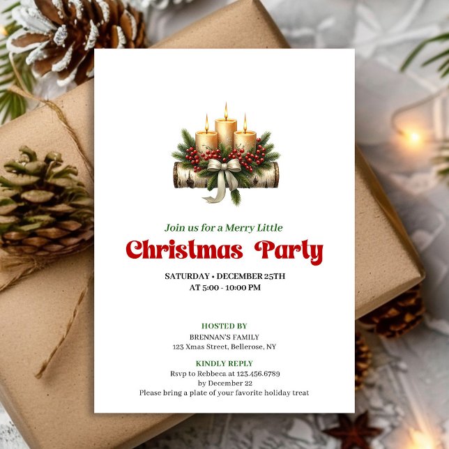 Convite de Natal de Água-forte de Pinheiro Chic co (Chic Watercolor Pine Wreath Berry Christmas Invite)