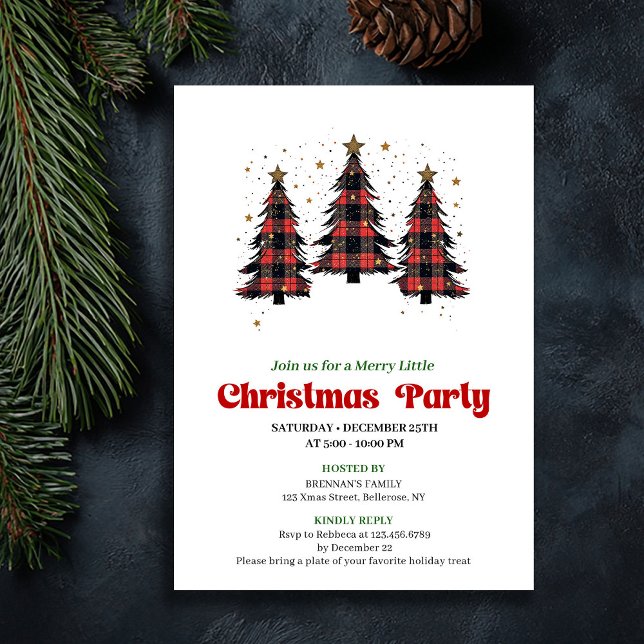 Convite de Natal de árvore de Natal com tema de bú (Playful Buffalo Christmas Tree Editable Invitation)