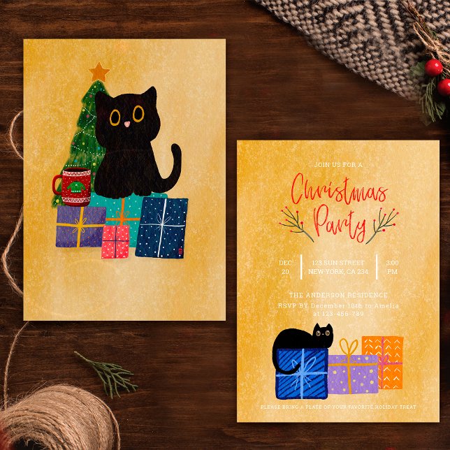 Convite de Natal de Gato Preto Café Laranja (Criador carregado)