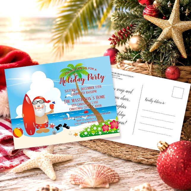 Convite de Natal de Praia Divertido em Cartão Post (Criador carregado)
