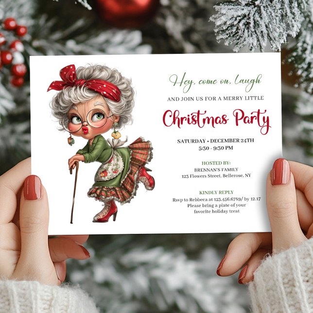 Convite de Natal de Quadrinhos da Vovó Engraçada (Funny Granny Comic Christmas Holiday Invite)