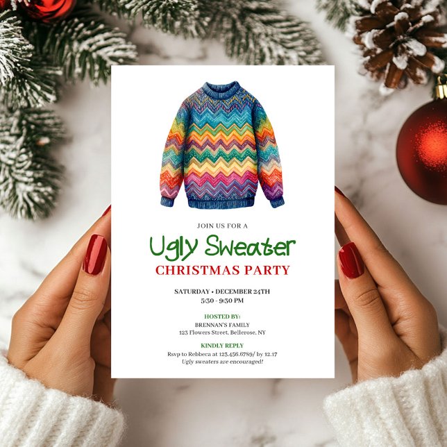 Convite de Natal de Suéter Feio e Divertido (Retro Funny Ugly Sweater Christmas Invitation)