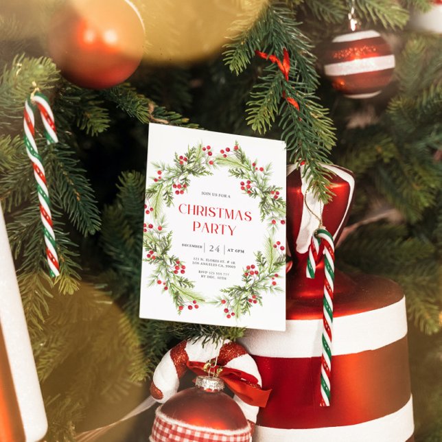 Convite de Natal do Floral Verde e Vermelho (Criador carregado)