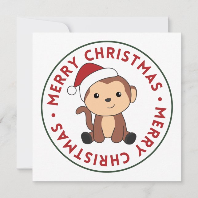 Convite de Natal do Macaco Neve Inverno Animais Ma (Frente)