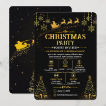 Convite de Natal do Papai Noel Preto e Dourado Ele