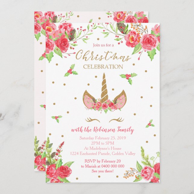 Convite de Natal do Unicórnio (Frente/Verso)