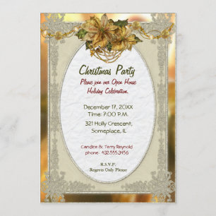 Convite de Natal Dourado para Poinsettia