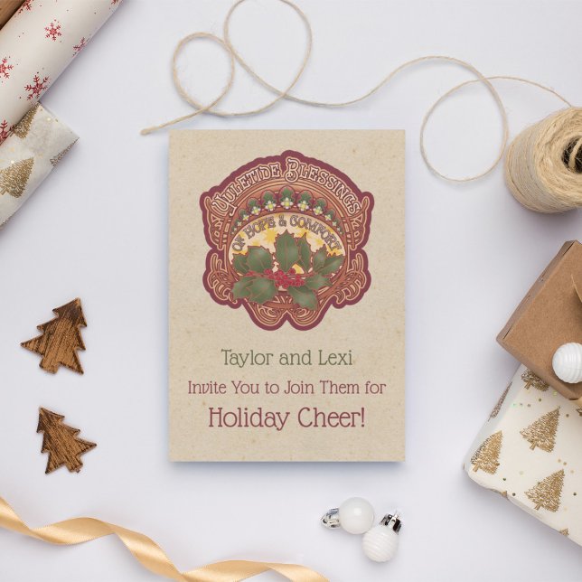 Convite de Natal e Bênçãos de Yule (Christmas and Yule Party Invitation. Set a cozy, warm, and inviting mood for your holiday gathering.)