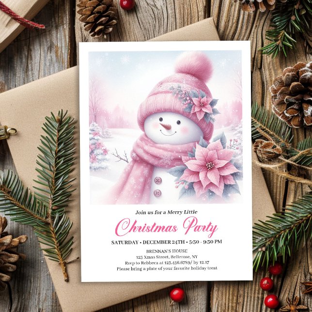 Convite de Natal Editável Boneco de Neve Coquette  (Joyful Coquette Snowman Editable Christmas Invite Download)