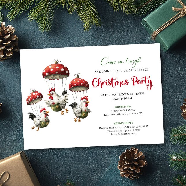 Convite de Natal Editável Galinhas Excêntricas (Quirky Chickens Editable Modern Christmas Invite)