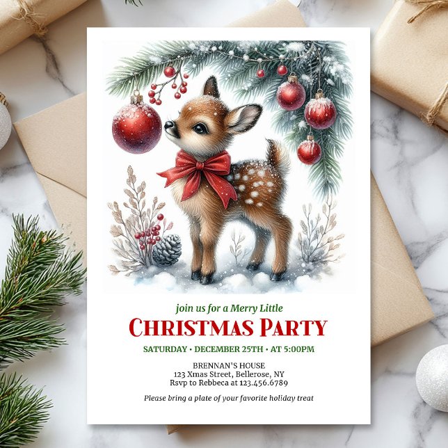 Convite de Natal editável para crianças com cervo  (Cute baby deer Christmas kids invitation editable digital card)