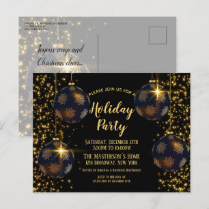Convite de Natal Elegante Black Dourado Baubles