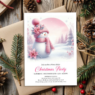 Convite de Natal Elegante Boneco de Neve Rosa para