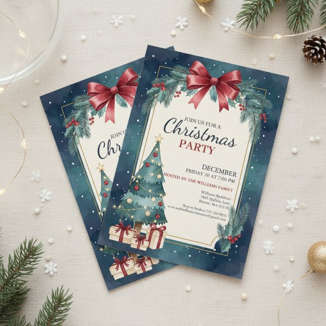 Convite de Natal Elegante com Aquarela para Festa (Elegant Holiday Party)