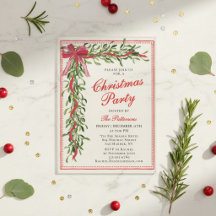 Convite de Natal Elegante com Visgo e Laço Vermelh