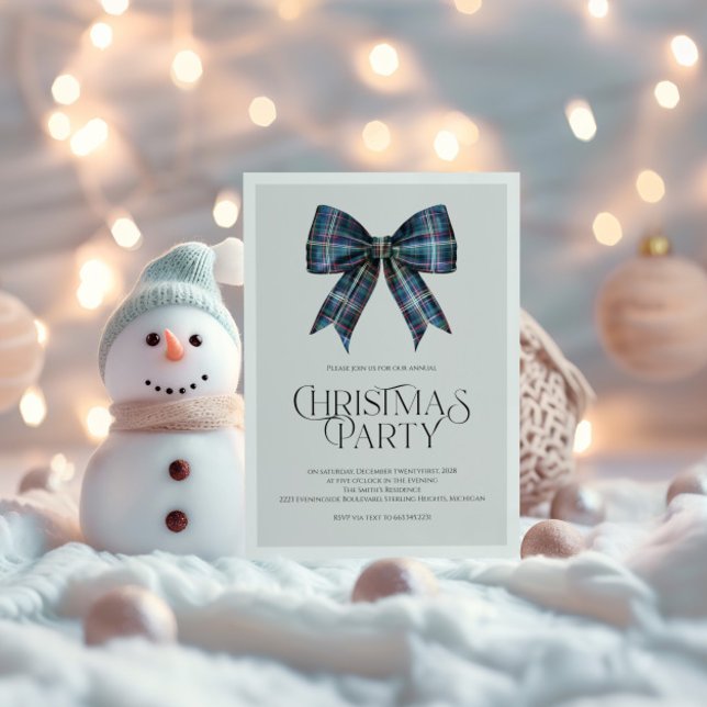 Convite de Natal Elegante de Natal com Laço em Azu (Criador carregado)