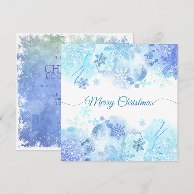 Convite de Natal Elegante em Aquarela Azul para Fe (Frente/Verso)