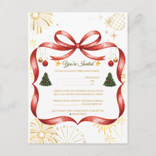 Convite de Natal Elegante em Dourado e Vermelho pa