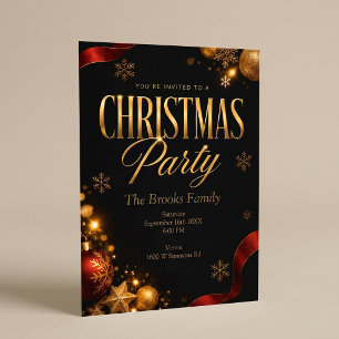 Convite de Natal Elegante em Dourado para Festa de