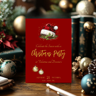 Convite de Natal Elegante em Vermelho e Dourado pa