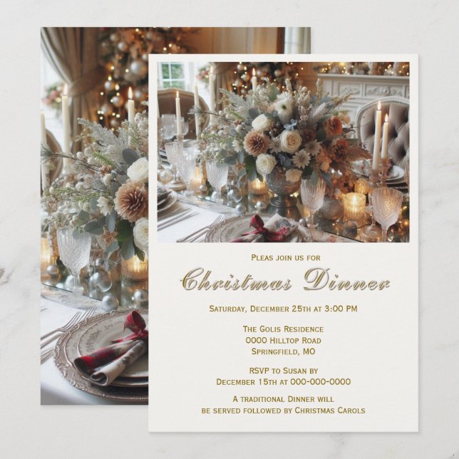 Convite de Natal Elegante para Jantar (Frente/Verso)