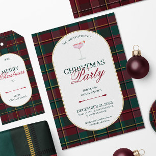 Convite de Natal elegante vintage em xadrez Tartan