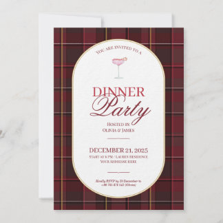 Convite de Natal Elegante Xadrez Tartan Vintage