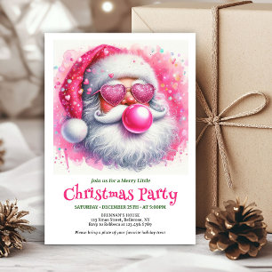 Convite de Natal em aquarela com Papai Noel rosa f